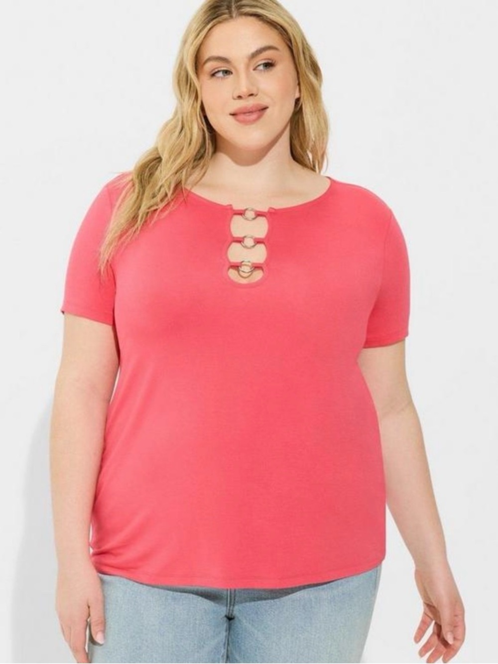 torrid Coral Short Sleeve Top with Triple Ring Detail